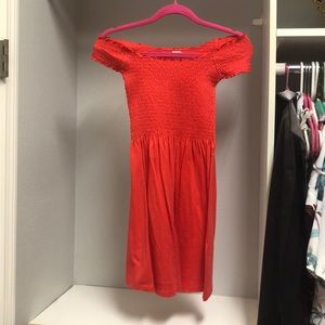 T shirt dress off the shoulder coral color
